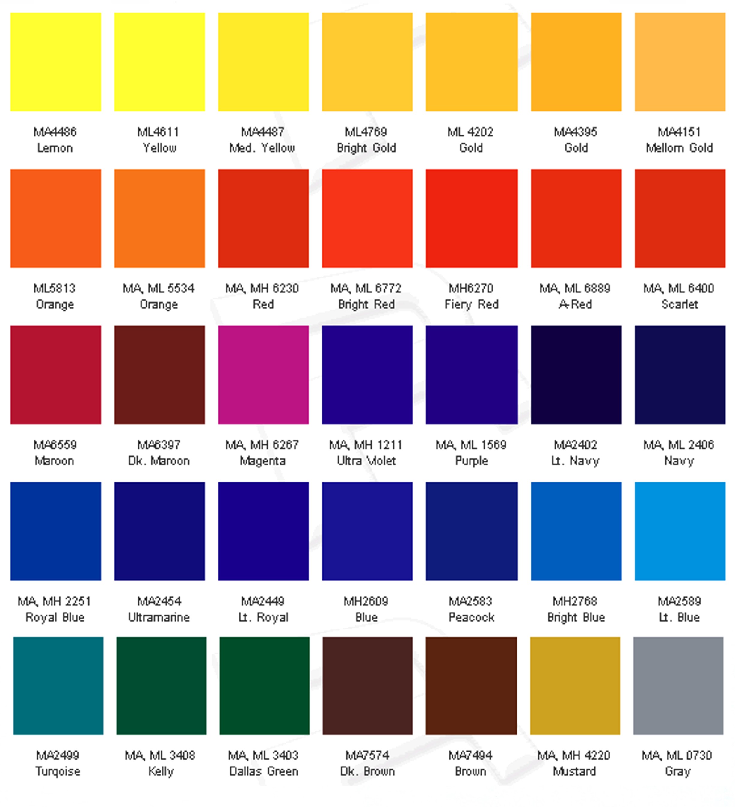 International Coatings Ink Color Chart